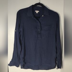 Gap 100% Linen Women's Navy Blue Button-Up Top Size S